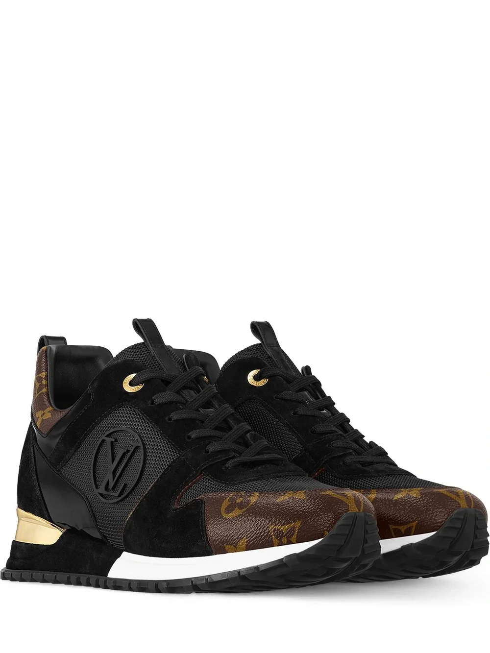 LOUIS VUITTON Run Away Black Suede Brown Monogram Runway Trainer Sneakers Shoes - Picture 2 of 16